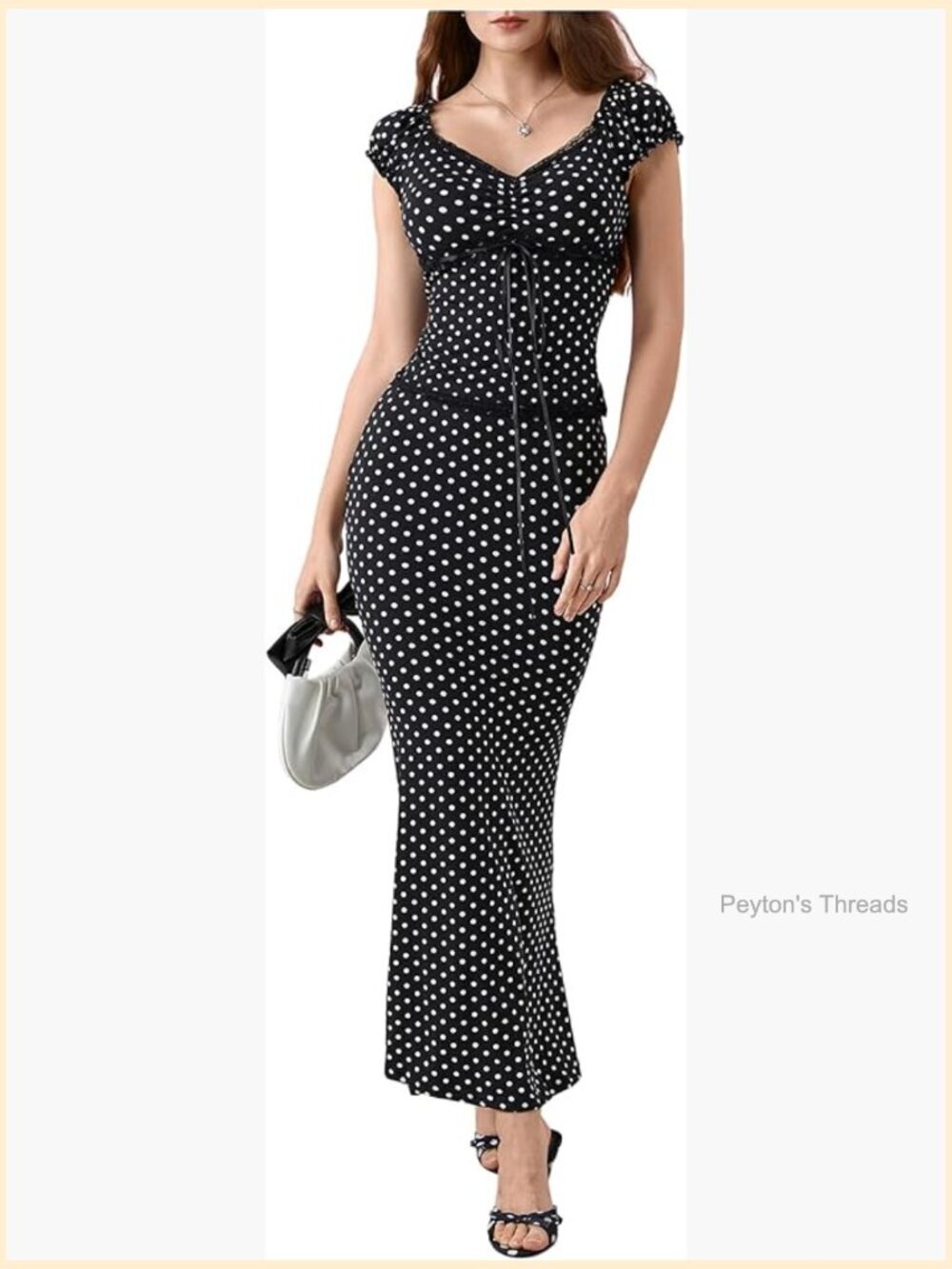 Polka Dots Cap Sleeve Top & Fishtail Maxi Skirt Set